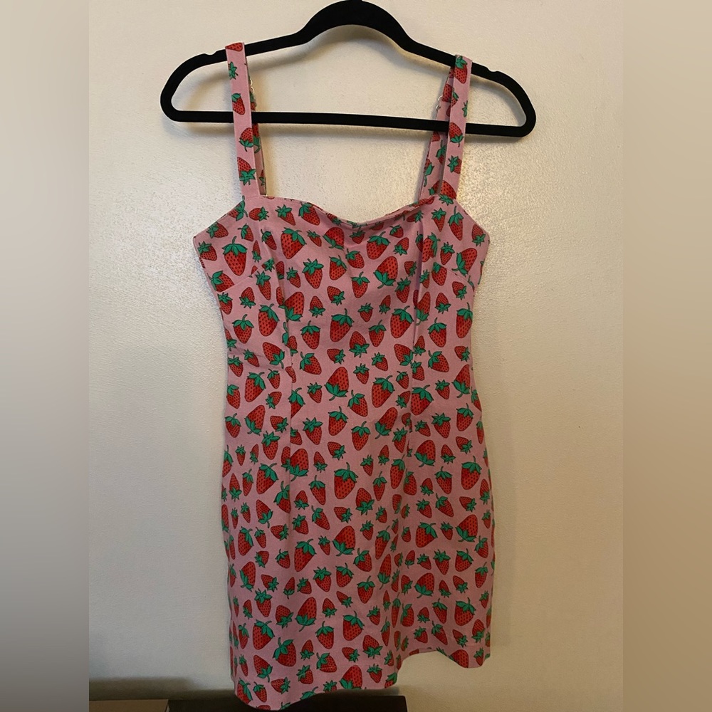 Dolls Kill Sugar Thrillz Strawberry Fields Denim Dress